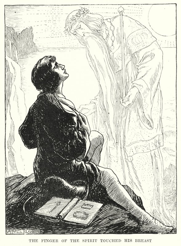 El dedo del espíritu tocó su pecho (grabado) de Amelia M. (attr.to) Bowerley or Bauerle