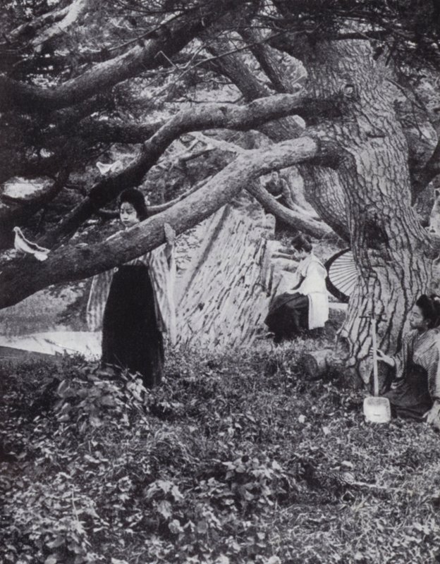 Chicas japonesas entre los viejos pinos junto al antiguo foso imperial en Tokio de American Photographer (after)