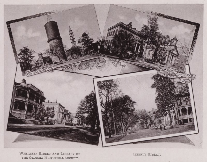 Viejo Bethel de Marineros; Reservorio; Primera Iglesia Bautista Africana; Residencia Hardee; Primera Iglesia Bautista Blanca; Calle Whitaker y Biblioteca de la Sociedad Histórica de Georgia; Calle Liberty (foto en b/n) de American Photographer (after)