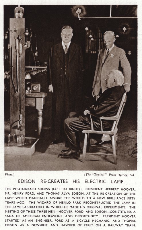 Thomas Edison recrea su luz eléctrica para el presidente Herbert Hoover y Henry Ford de American Photographer (after)