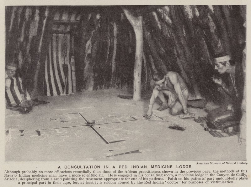 Una consulta en una cabaña de medicina de los indios rojos (foto en blanco y negro) de American Photographer