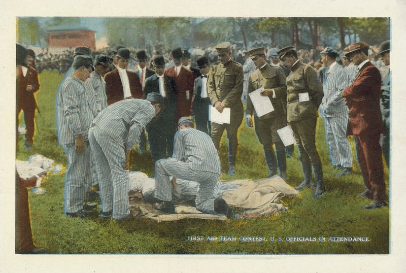 Minería del carbón estadounidense: Concurso de equipos de primeros auxilios, asistencia de funcionarios estadounidenses (foto en color) de American Photographer