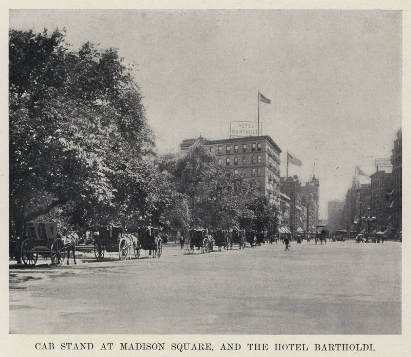 Parada de taxis en Madison Square y el Hotel Bartholdi de American Photographer