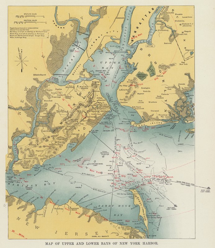 Mapa de las bahías superior e inferior del puerto de Nueva York de American Photographer