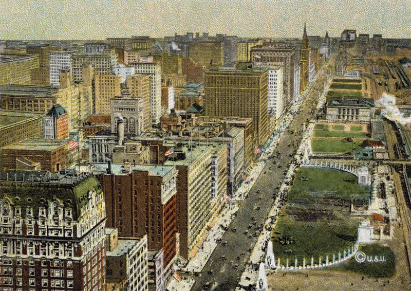 Michigan Boulevard, mirando al norte, visto desde un avión de American Photographer