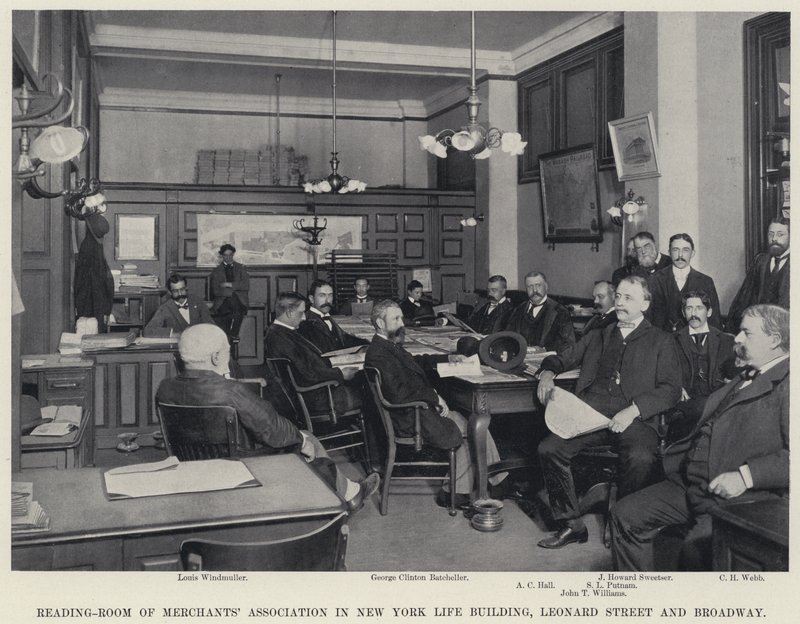 Sala de lectura de la Asociación de Comerciantes en el edificio New York Life, calle Leonard y Broadway de American Photographer