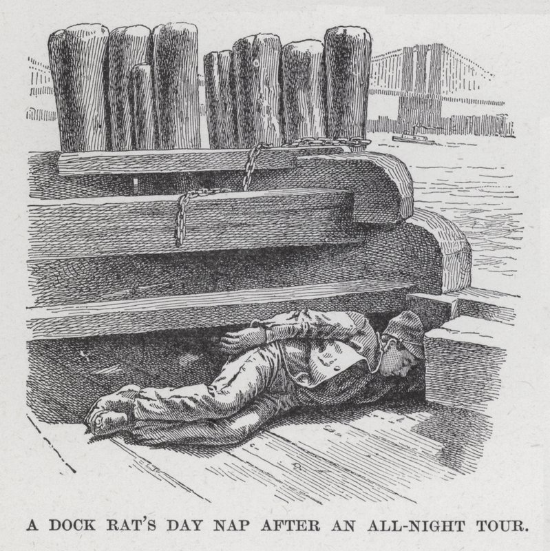 La siesta diurna de una rata de muelle después de una noche entera de trabajo (litografía) de American School