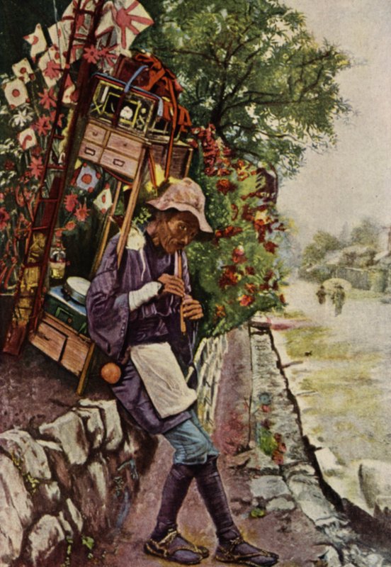 Un vendedor ambulante de juguetes de Japón (litografia en color) de American School