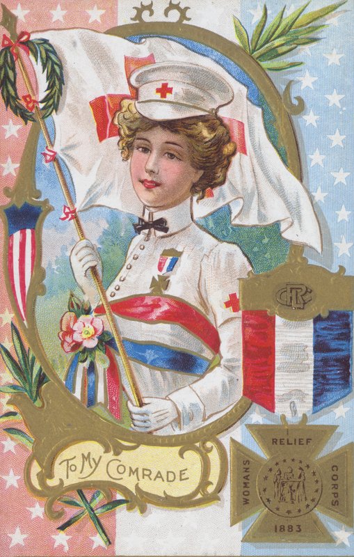Una mujer del Cuerpo de Socorro de Mujeres, establecido en 1883, y la medalla que habría recibido de American School