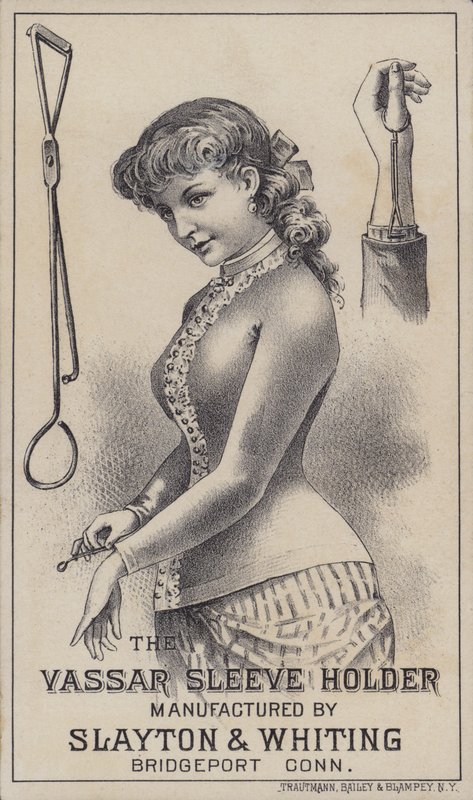 Anuncio del sujetador de mangas Vassar, fabricado por Slayton & Whiting, Bridgeport, Connecticut, EE.UU. de American School