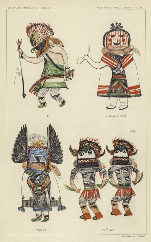 Ahul, Hahai Wuqti, Tumas, Tunwup (litografía en color) de American School