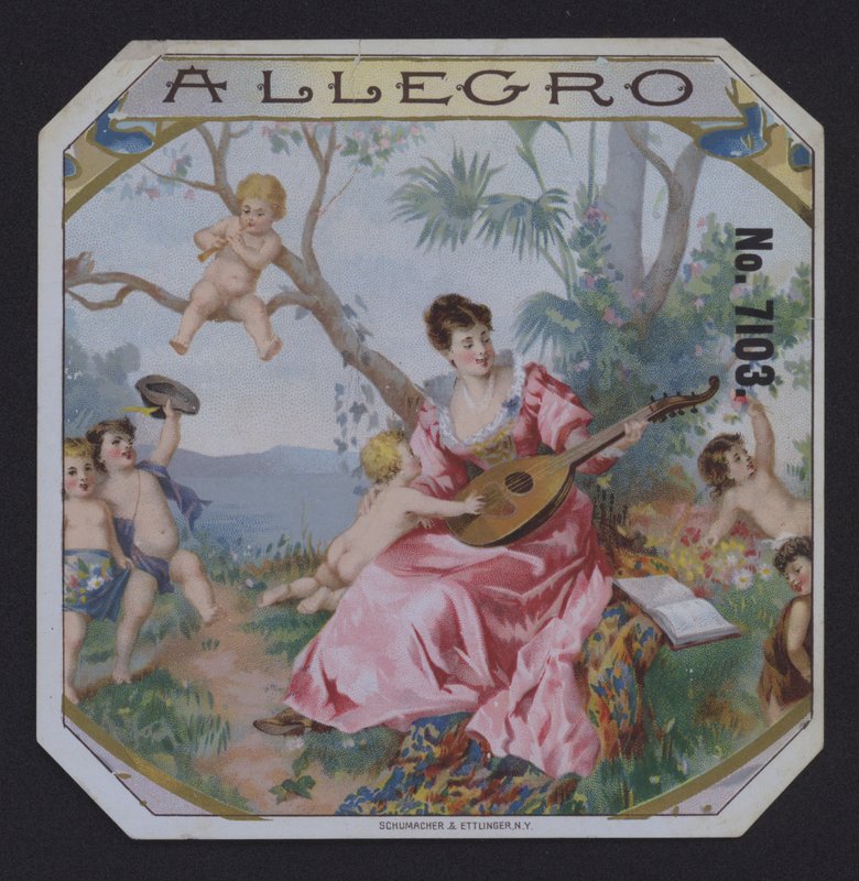 Allegro, etiqueta de cigarro (chromolitho) de American School