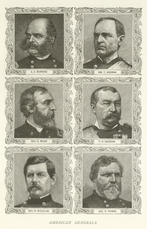Generales Americanos, A E Burnside, William T Sherman, George G Meade, P H Sheridan, George B McClellan, George H Thomas de American School