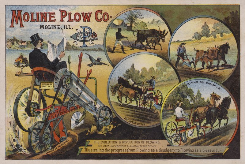 Tarjeta comercial estadounidense que anuncia la Moline Plow Company, Illinois, c1880s de American School