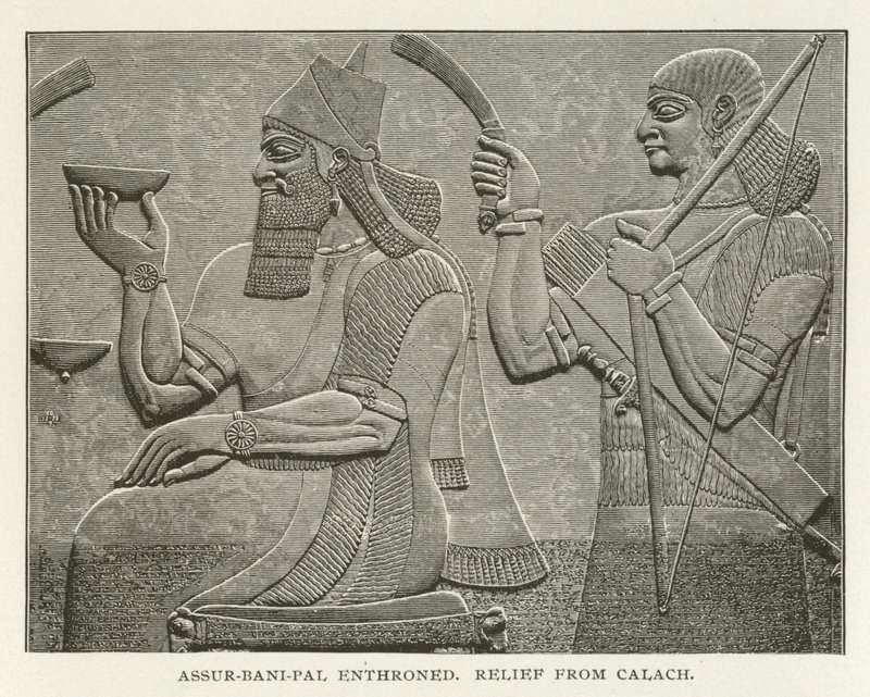 Asurbanipal entronizado, relieve de Calach de American School
