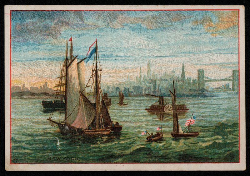 Barcos en el puerto de Nueva York, tarjeta de felicitación de American School