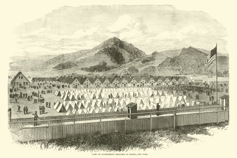 Campamento de prisioneros confederados en Elmira, Nueva York, mayo 1865 de American School