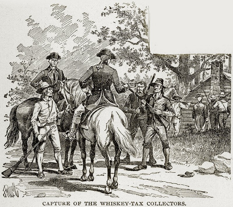 Captura de los recaudadores del impuesto sobre el whisky, ilustración de Columbus y Columbia, c.1893 de American School