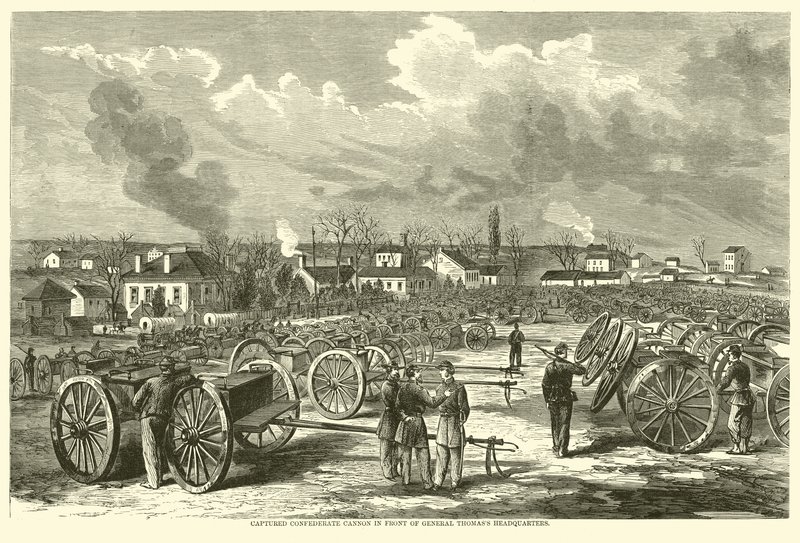 Cañón confederado capturado frente al cuartel general del General Thomas, noviembre de 1863 de American School