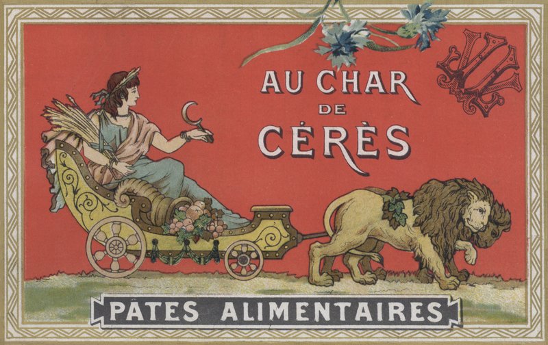 Ceres en un carro tirado por leones (litografía en color) de American School