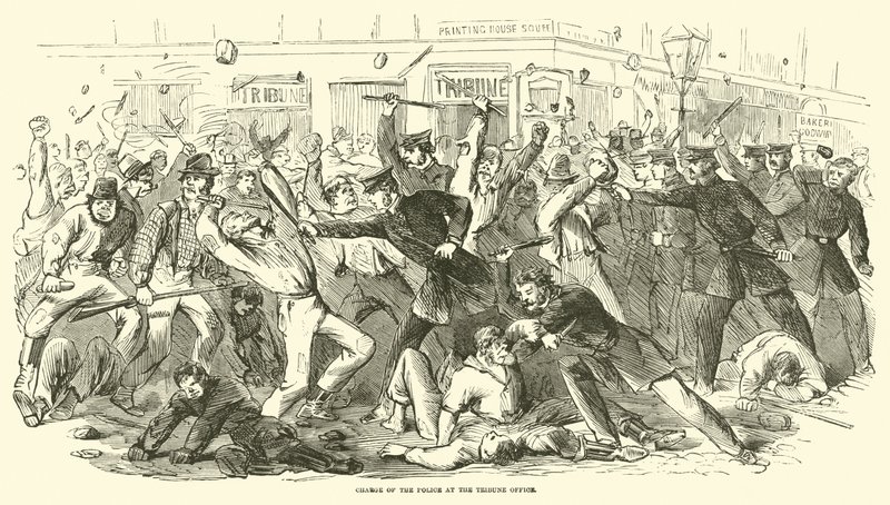 Carga de la policía en la oficina del Tribune, julio 1863 de American School