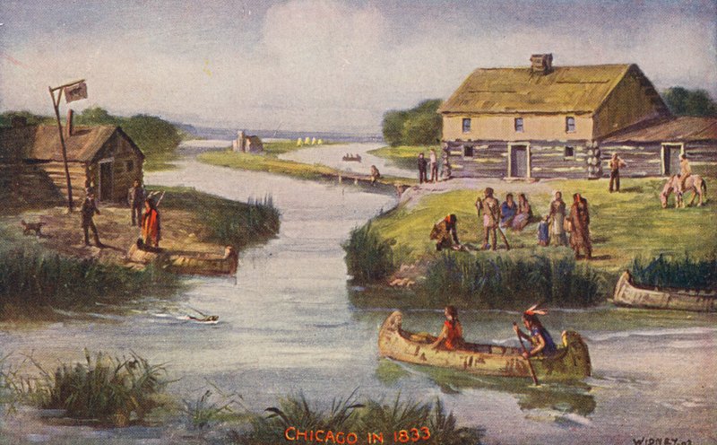Chicago: Chicago en 1833 (litografia en color) de American School