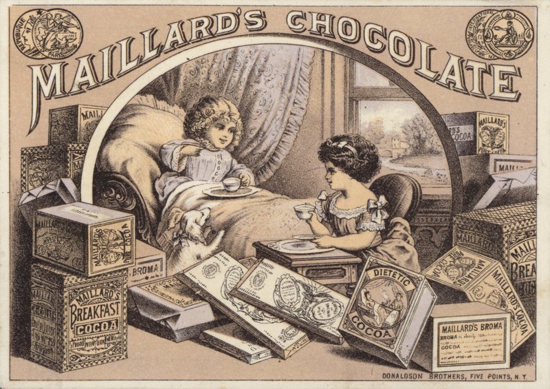 Niños bebiendo chocolate, anuncio de Maillards Chocolate de American School