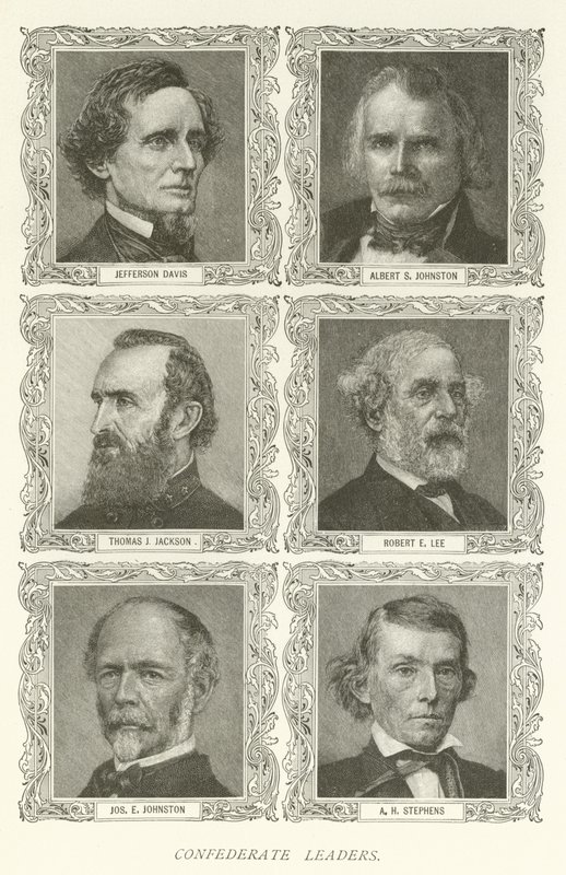 Líderes Confederados, Jefferson Davis, Albert S Johnston, Thomas J Jackson, Robert E Lee, Joseph E Johnston, A H Stephens de American School