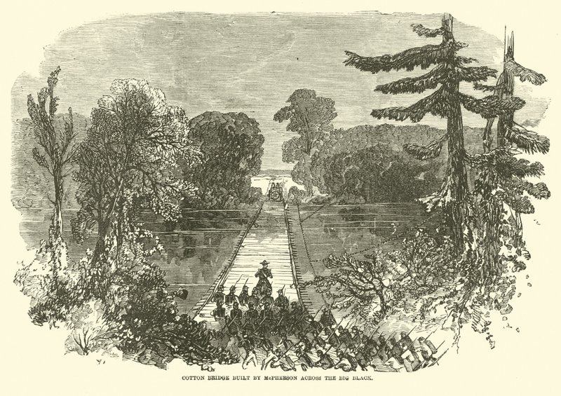 Puente de algodón construido por McPherson sobre el Big Black, mayo 1863 de American School