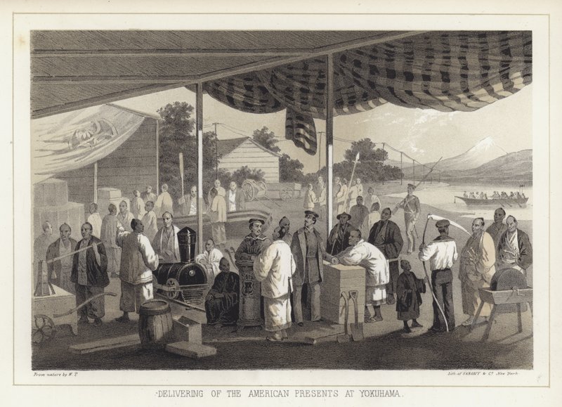 Entrega de los regalos americanos en Yokohama, Japón de American School