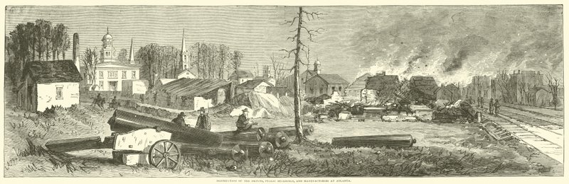 Destrucción de los depósitos, edificios públicos y fábricas en Atlanta, noviembre 1864 de American School
