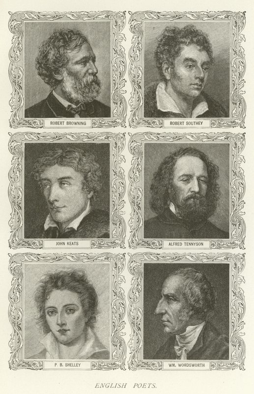 Poetas Ingleses, Robert Browning, Robert Southey, John Keats, Alfred Tennyson, P B Shelley, William Wordsworth de American School