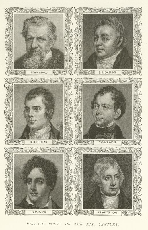 Poetas Ingleses del Siglo XIX, Edwin Arnold, S T Coleridge, Robert Burns, Thomas Moore, Lord Byron, Sir Walter Scott de American School