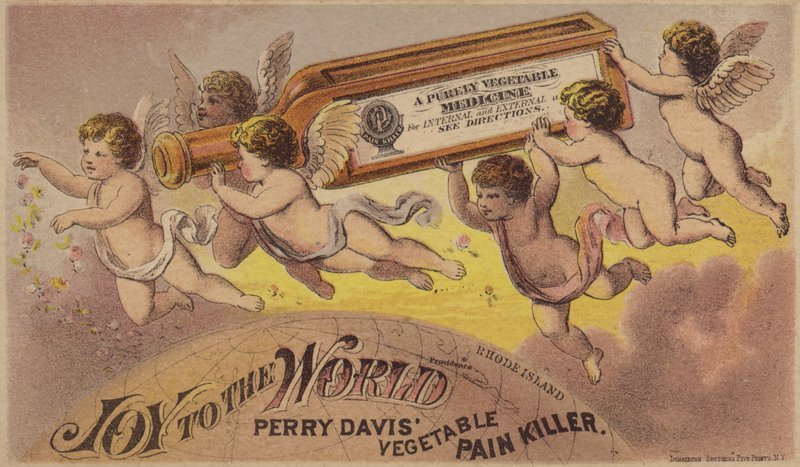 Querubines volando con una botella de medicina de American School