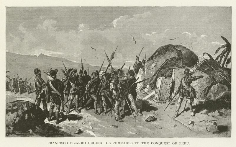 Francisco Pizarro instando a sus compañeros a la conquista del Perú de American School