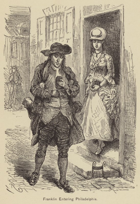 Franklin entrando en Filadelfia (grabado) de American School