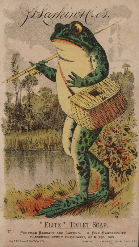 Rana pescando, anuncio para el jabón de tocador Elite de J D Larkin, 1882 de American School