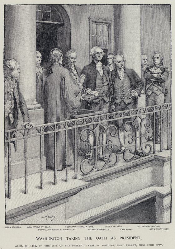 George Washington tomando el juramento como Presidente, 30 de abril de 1789 de American School