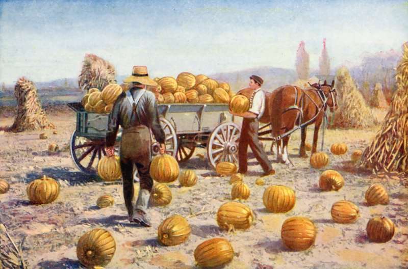 Preparándose para el invierno (litografía en color) de American School