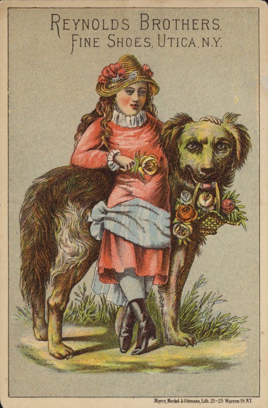 Niña apoyada en un perro grande con rosas de American School