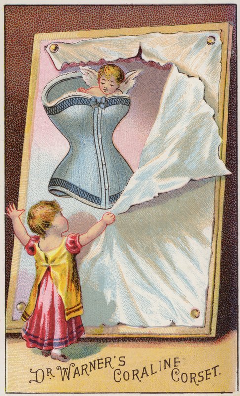 Niña mirando imagen de corsé de American School