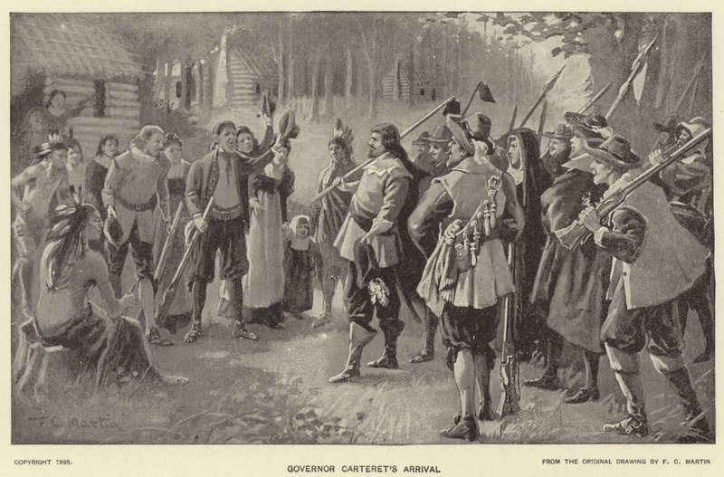 Llegada del Gobernador Carteret (litografía) de American School