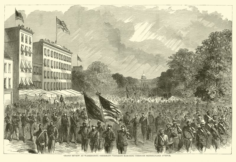 Gran desfile en Washington, veteranos de Sherman marchando por la Avenida Pensilvania, mayo 1865 de American School