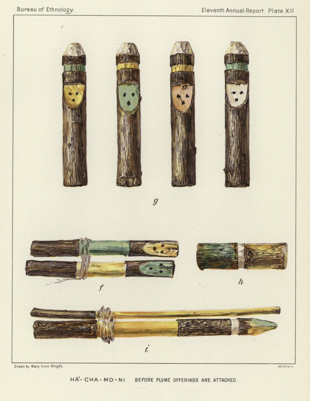 Ha-Cha-Mo-Ni antes de que se adjunten las ofrendas de plumas de American School