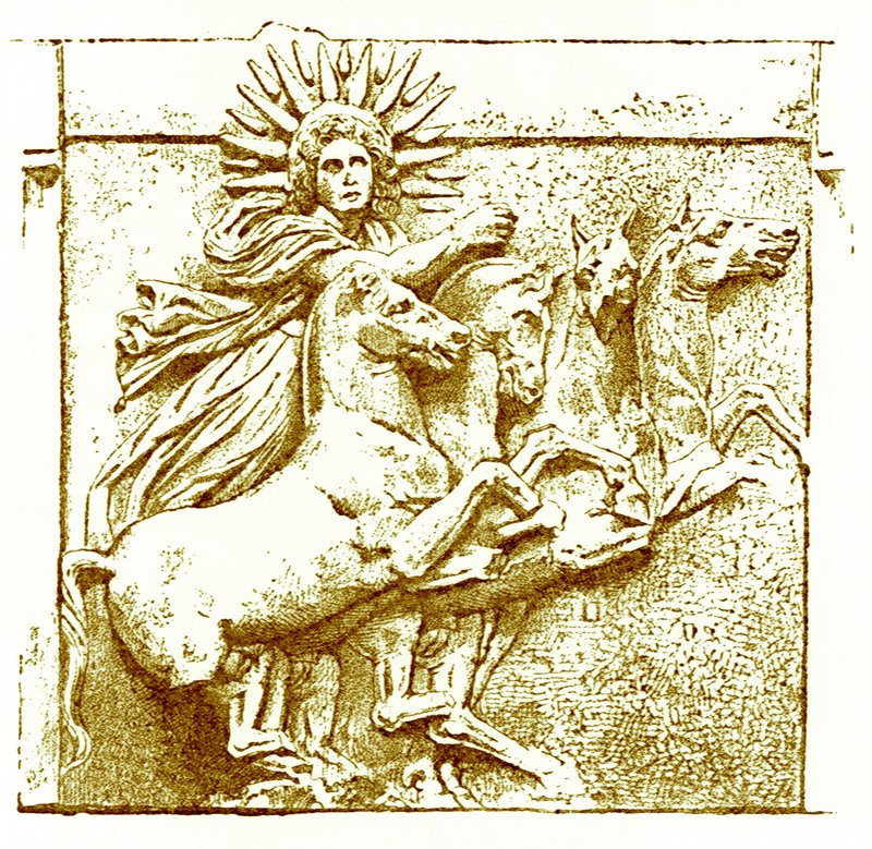 Helios en su carro, ilustración de History of Greece de Victor Duruy, publicado en 1890 de American School