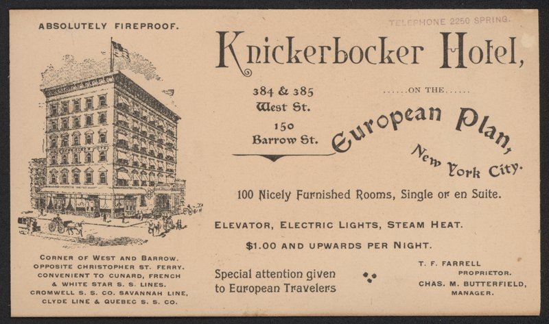 Tarjeta comercial de hotel de American School