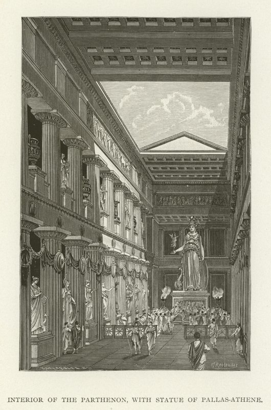 Interior del Partenón, con Estatua de Palas Atenea de American School