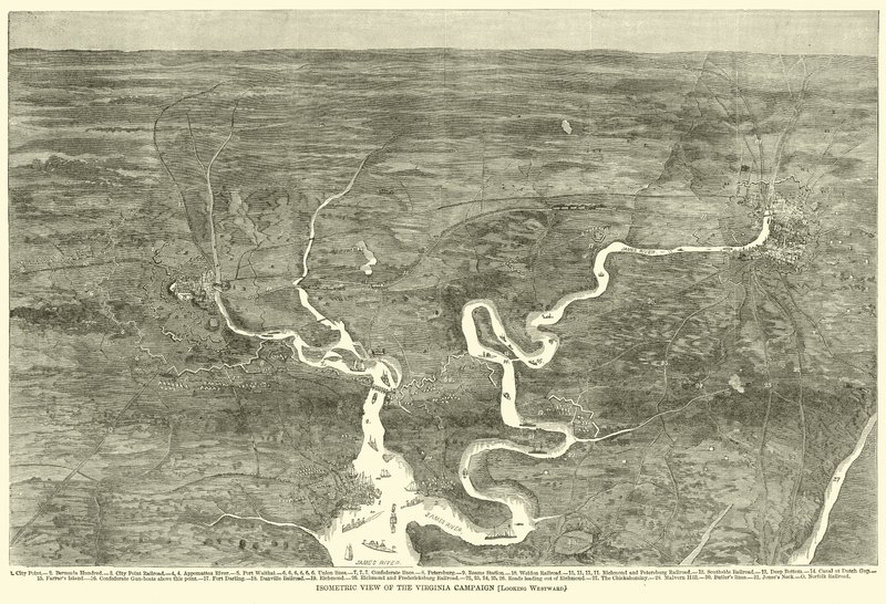 Vista isométrica de la campaña de Virginia, mirando hacia el oeste, junio 1864 de American School