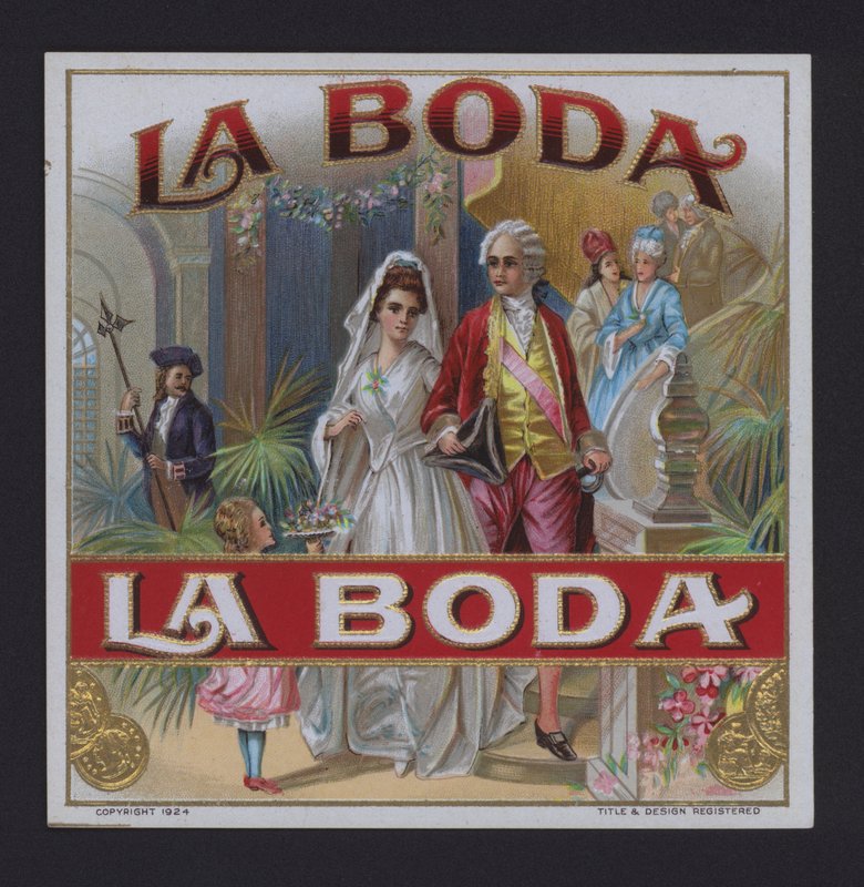 La boda, etiqueta de cigarro (cromolito) de American School