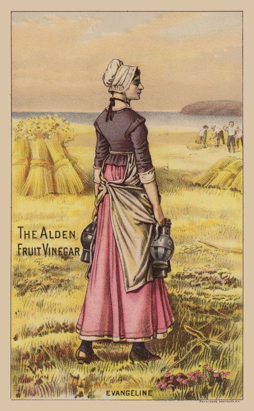 Dama en el campo sosteniendo frascos de vinagre de American School